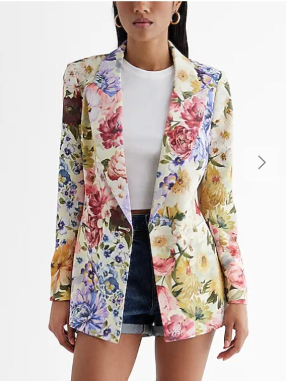 NWT Express Floral Double Breasted Blazer Jacket Women's Size XS Long Lean Multi